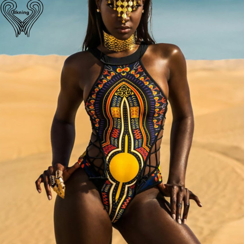 One Piece Black African Netted Swimsuit