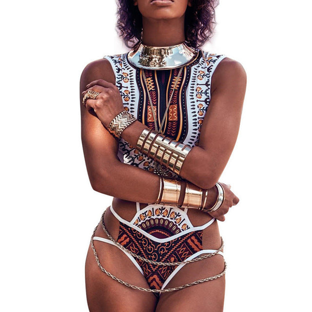 One Piece White African Shield Swimsuit