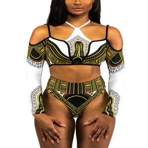 Off Shoulder Two Piece White African Swimsuit