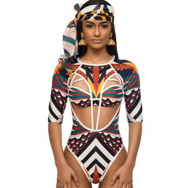 Ancient Egypt White Bodysuit with Sleeves