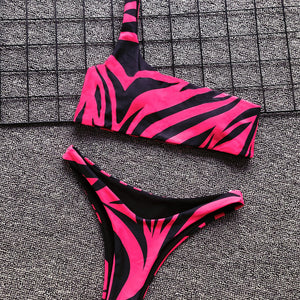 Neon Green Zebra One Shoulder Bikini